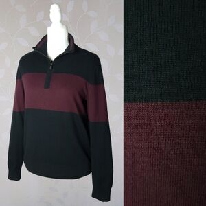 Banana Republic Quarter Zip Sweater 90s Stripe Black Red Pima Cotton Cashmere Sm